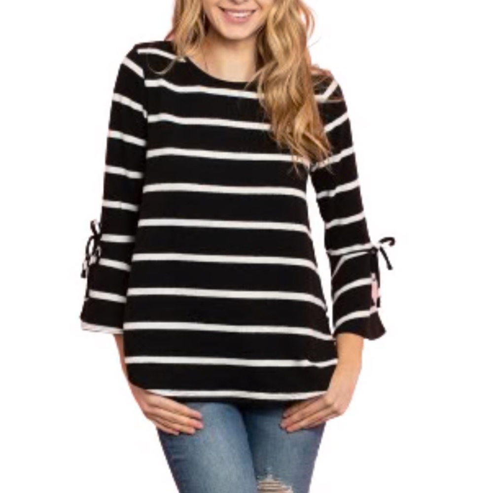 31 Striped knit Bell Sleeves Knit Top